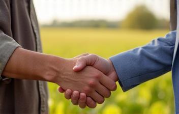 Farmer shaking hands with produce buyer
