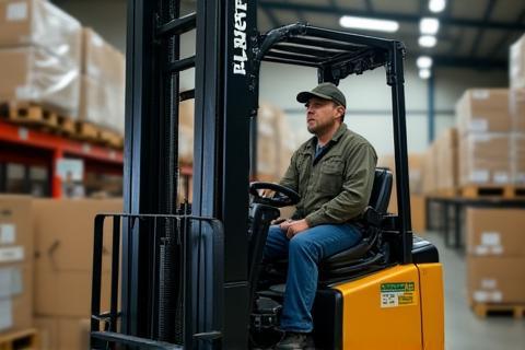 Forklift driver in the Harvest Fresh Produce warehouse