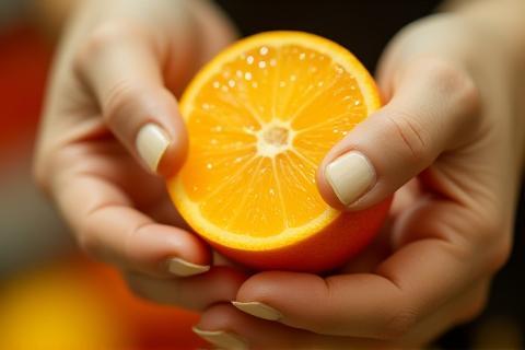Close-up of employee performing quality check on fruit
