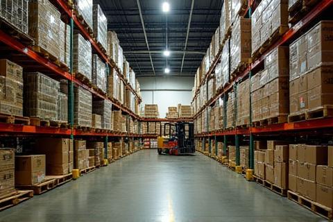Busy scene inside the Harvest Fresh Produce warehouse with crates of fruit